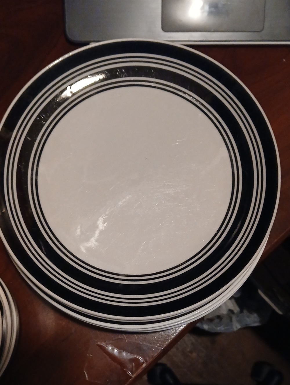 Classic Black and White Ceramic Dinner Plate - Packable Set
